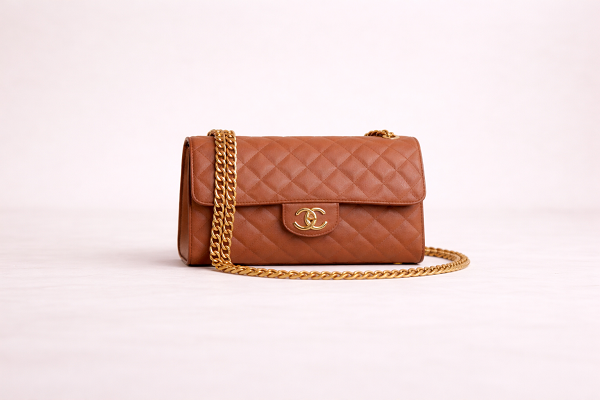 premium-replica-chanel-inspired-brown-quilted-handbag-minimal-studio-background-clean-ecommerce
