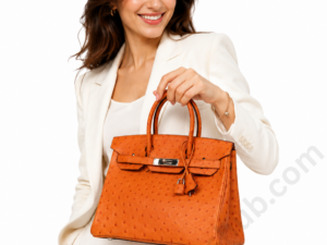 orange-ostrich-leather-designer-handbag-for-women-luxury-top-handle-tote-bag-white-background