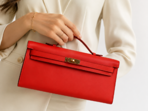 red-kelly-style-top-handle-handbag-held-by-woman-luxury-inspired-designer-purse-with-gold-hardware-on-white-background